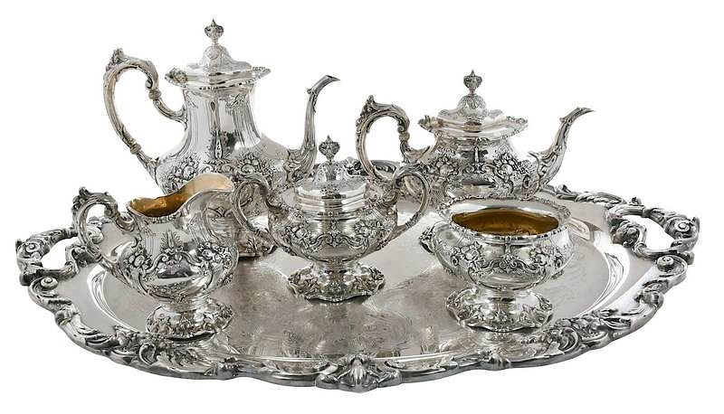 Appraisal: Francis I Sterling Tea Set Silver Plate Tray American mid