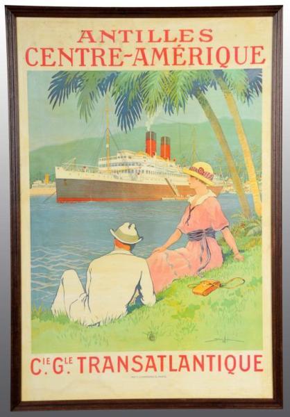 Appraisal: French Transatlantic Poster Description Circa to Features a couple by