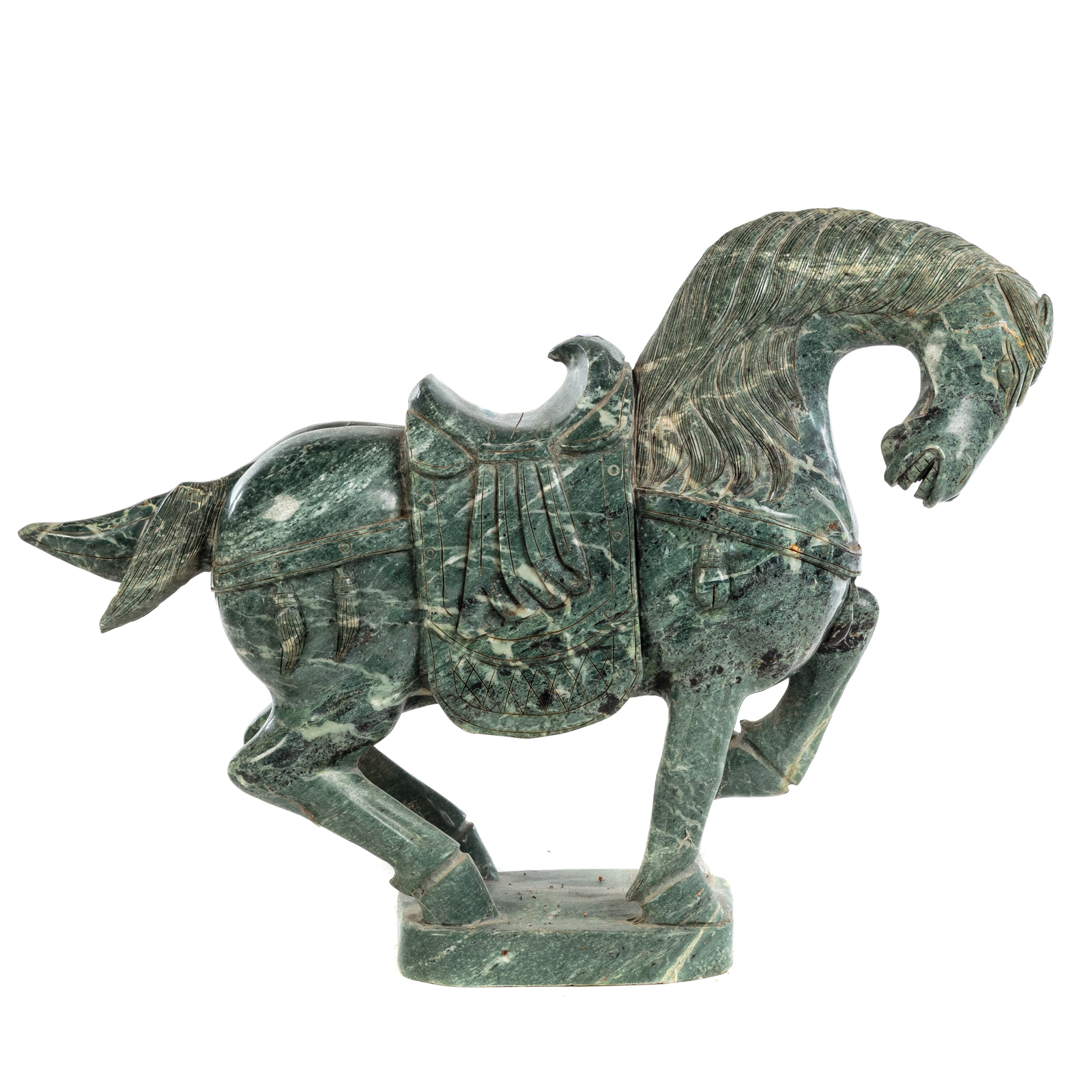 Appraisal: CARVED MARBLE HORSE IN THE TANG MANNER Rearing horse with