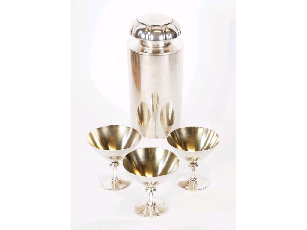 Appraisal: ELECTROPLATED COCKTAIL SHAKER WITH SHAPED LID TOGETHER WITH SIX STYLISH