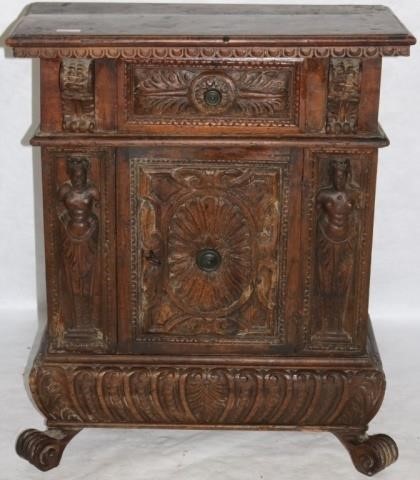 Appraisal: LATE TH OR EARLY TH C ITALIAN CABINET HEAVILYCARVED WALNUT