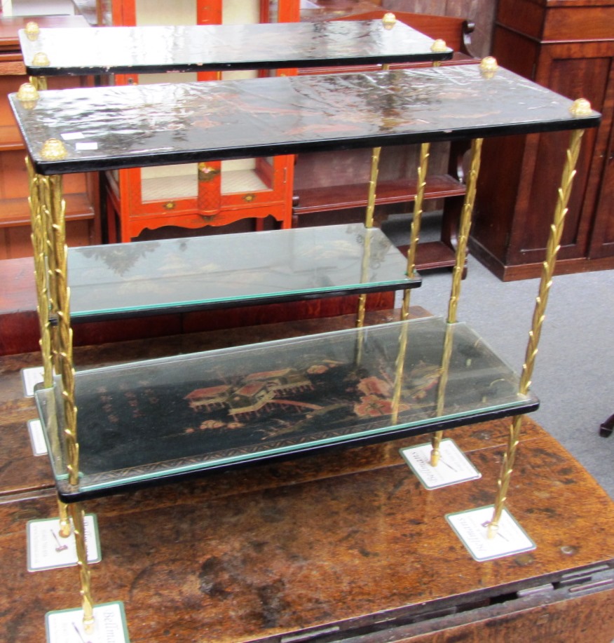 Appraisal: A pair of black lacquer chinoiserie decorated two tier rectangular