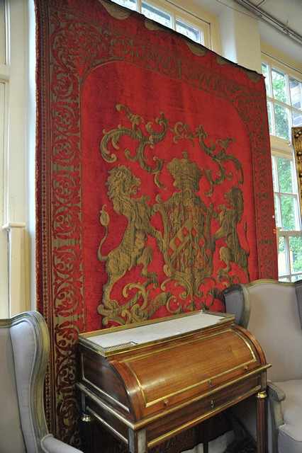 Appraisal: LARGE TAPESTRY IN BURGUNDY TONES