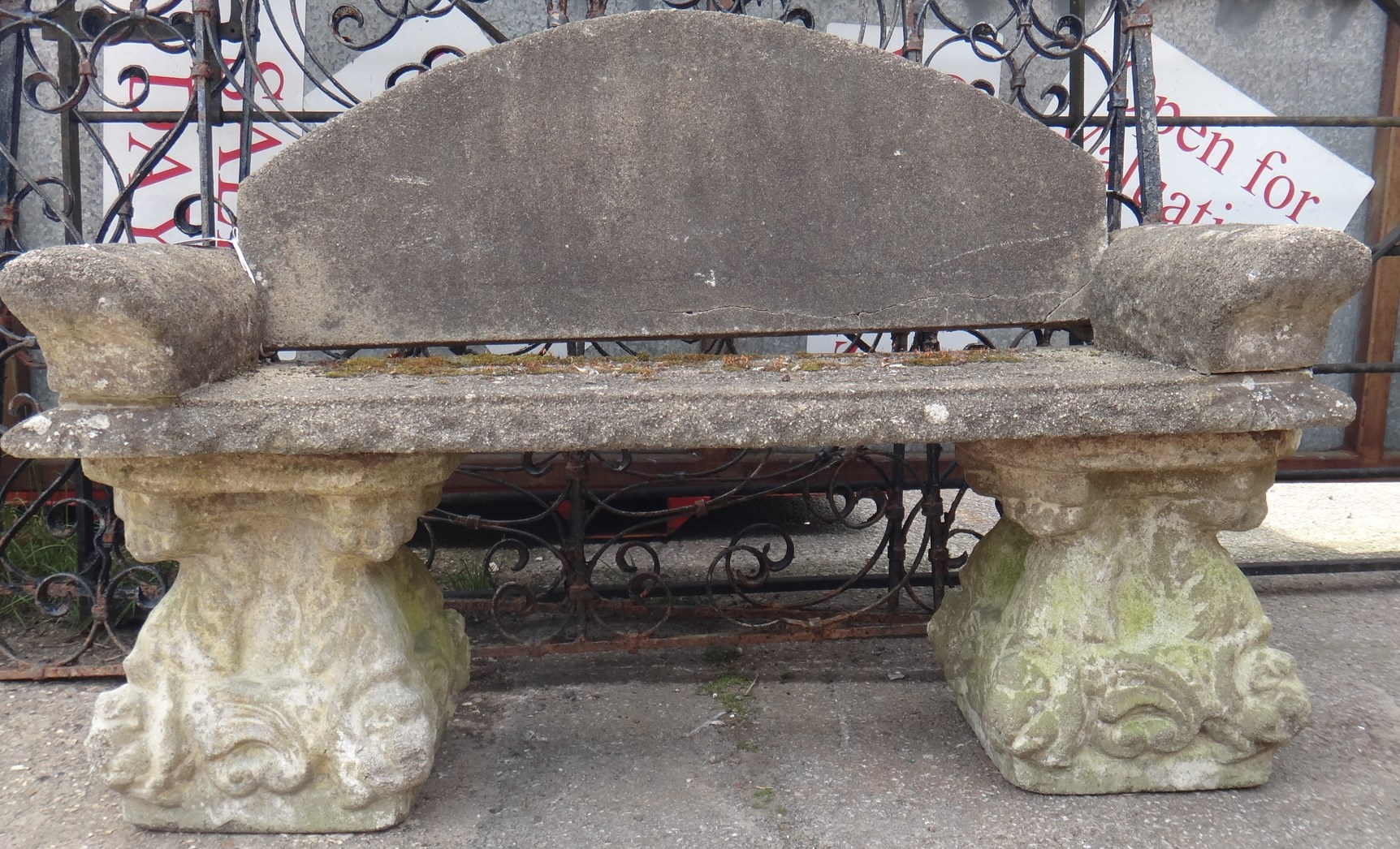 Appraisal: A reconstituted stone bench with rectangular seat slab back and