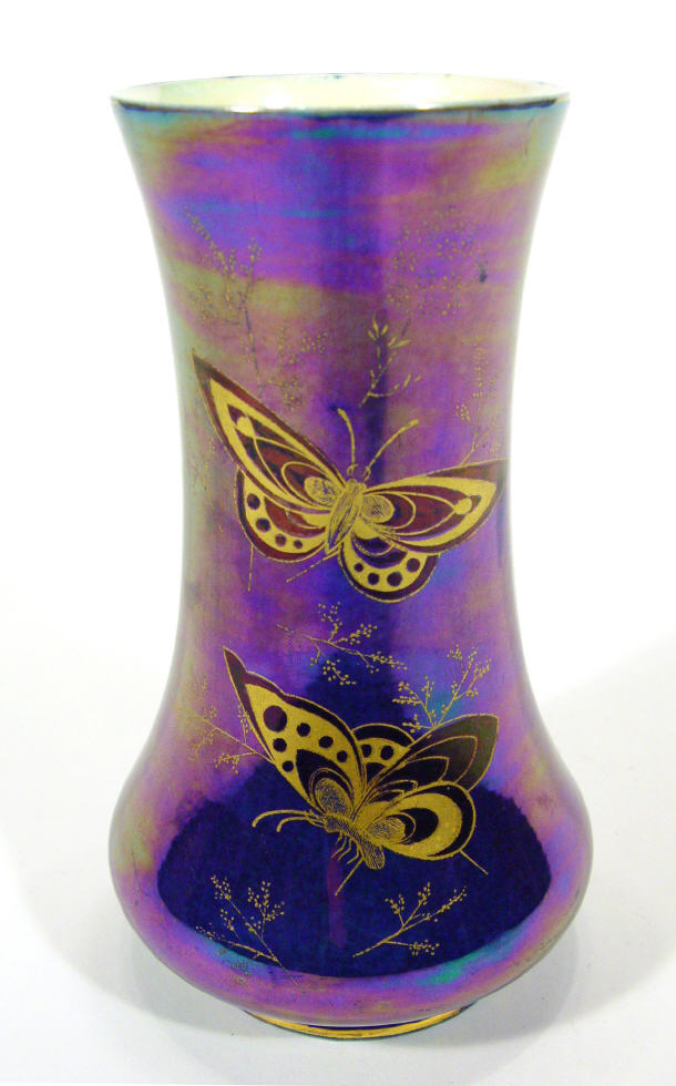 Appraisal: Feildings lustre glazed vase gilded with butterflies factory marks to