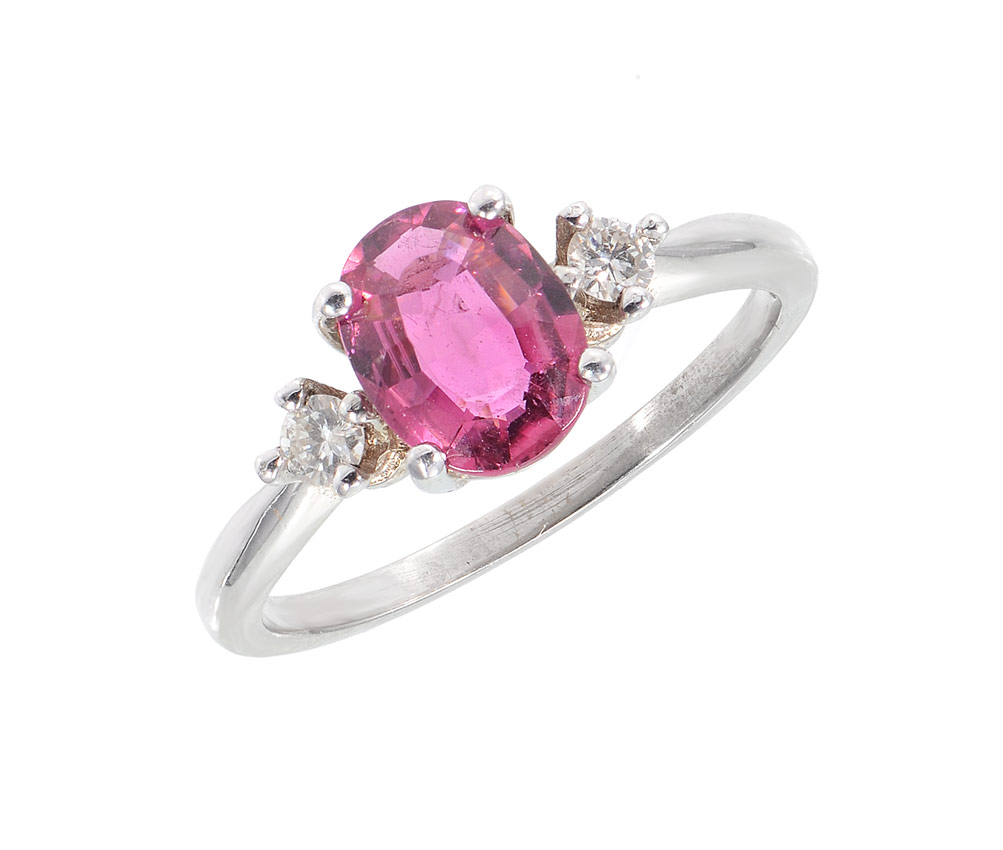 Appraisal: TOURMALINE AND DIAMOND RING K white gold ring centers an