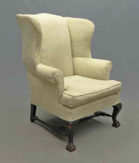 Appraisal: th c Centennial block and turned stretcher base wing chair