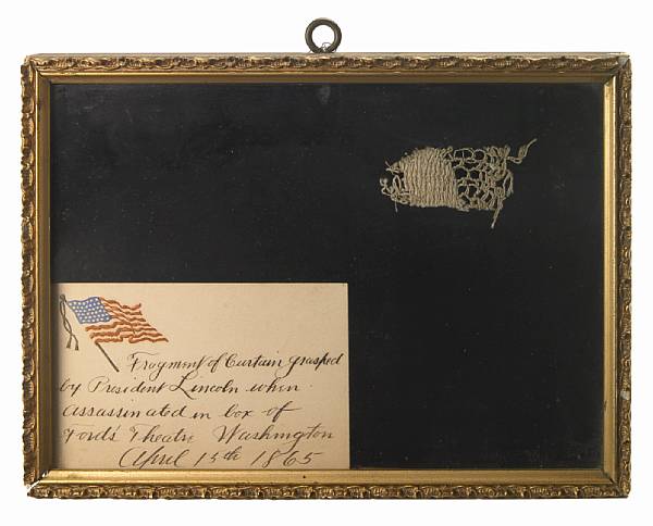 Appraisal: LINCOLN ASSASSINATION FRAGMENT OF CURTAIN FROM FORD S THEATER White