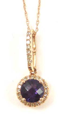 Appraisal: AMETHYST AND DIAMOND PENDANT NECKLACE suspended on an inch gold