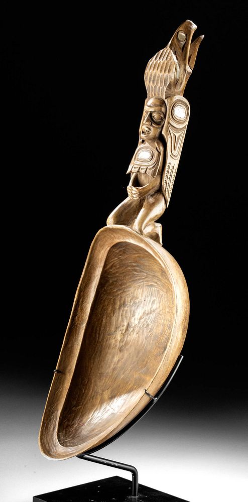 Appraisal: th C Tlingit Wood Nacre Spoon by Ivan Otterlifter Originally