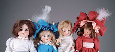 Appraisal: FOUR BISQUE DOLLS Nice lot of dolls features two sleep