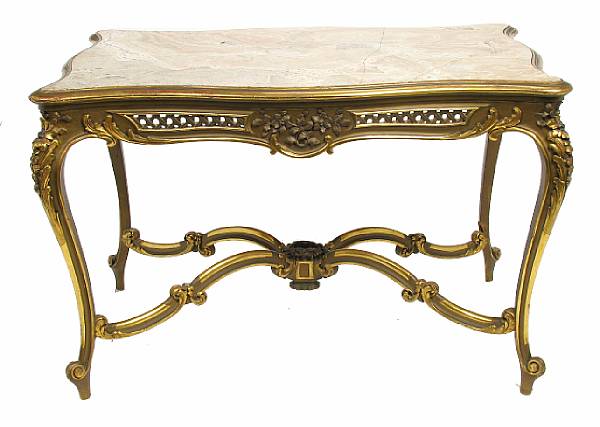 Appraisal: A Louis XV style giltwood and marble top center table