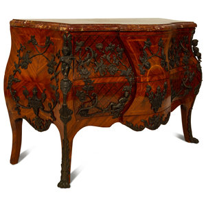 Appraisal: A Louis XV Style Parquetry Bombe Commode with Bronze Mounts