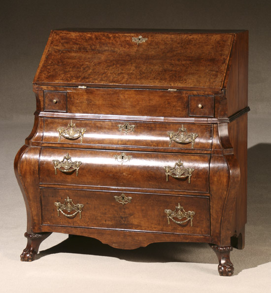 Appraisal: Dutch Baroque Style Ormolu Mounted Burl Walnut and Walnut Slant-Front