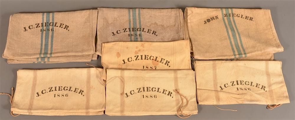 Appraisal: Seven th Century John Ziegler Feed Bags Seven th Century