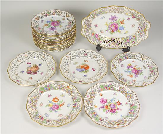 Appraisal: Bavarian Reticulated Dessert Set Assembled set Eight plates with floral