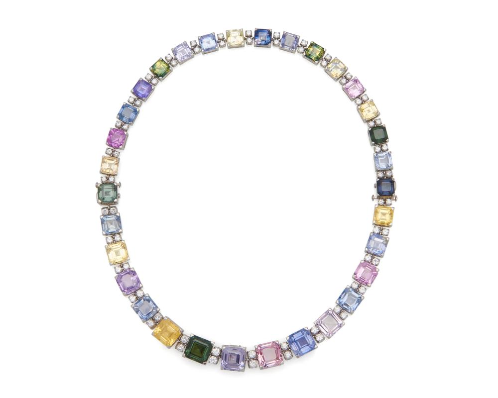 Appraisal: OSCAR HEYMAN BROTHERS Platinum Multi Colored Sapphire and Diamond Convertible