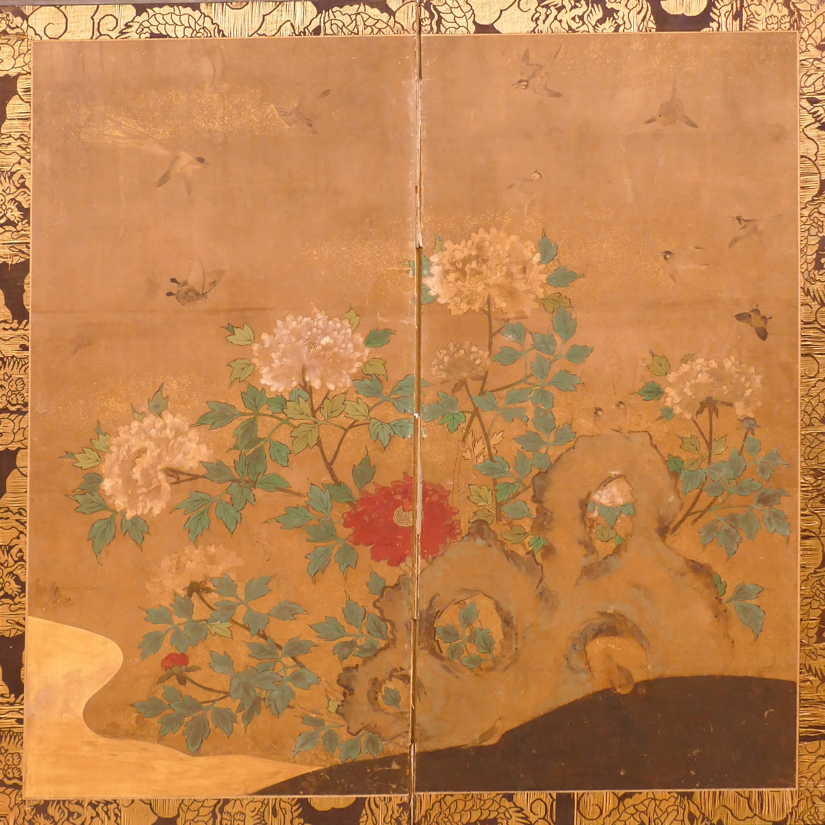 Appraisal: Japanese Edo Chrysanthemum -Panel Painted Screen ''x '' A polychrome