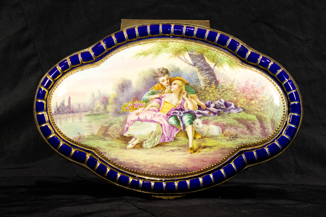 Appraisal: A SEVRES STYLE GILT BRONZE MOUNTED EARTHENWARE TABLE BOX A