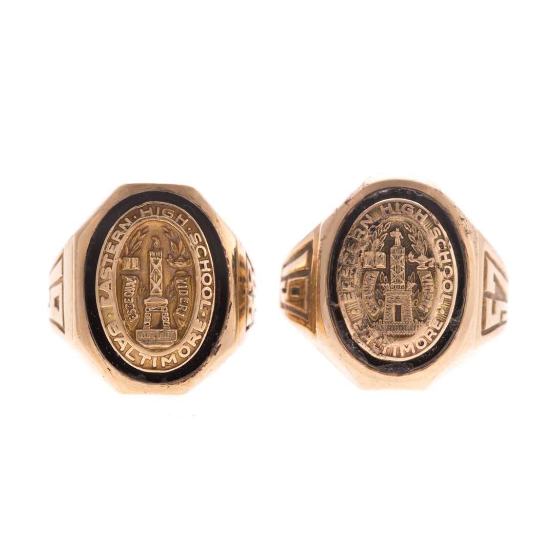 Appraisal: A Pair of Class Rings in Gold K yellow gold