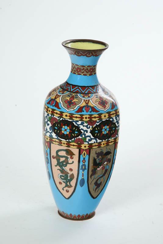 Appraisal: CLOISONNE VASE Paneled form with floral dragon and phoenix decoration