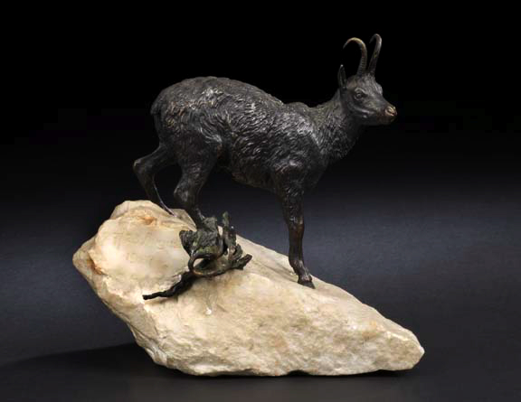 Appraisal: Attractive Continental Patinated Bronze Figure of a Chamois first quarter