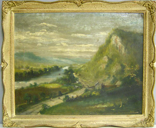 Appraisal: Oil on canvas landscape early th c x