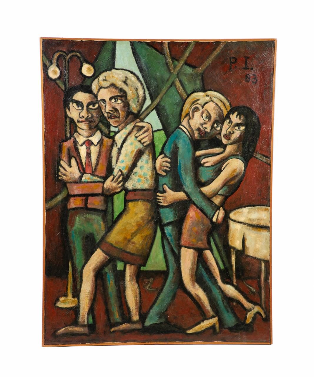 Appraisal: MODERN O C PAINTING TWO COUPLES DANCING Continental School Two