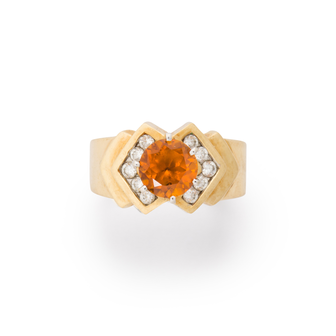 Appraisal: AN ORANGE SAPPHIRE CZ AND TEN KARAT GOLD RING An