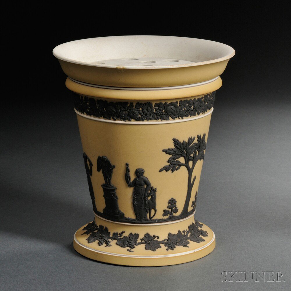 Appraisal: Wedgwood Yellow Jasper Dip Potpourri Vase and Lid England c