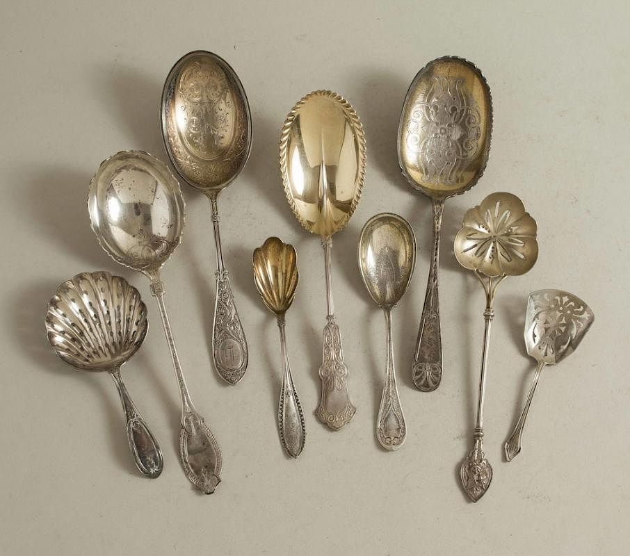 Appraisal: Nine Assorted Silver Serving Spoons Nine assorted serving spoons comprising