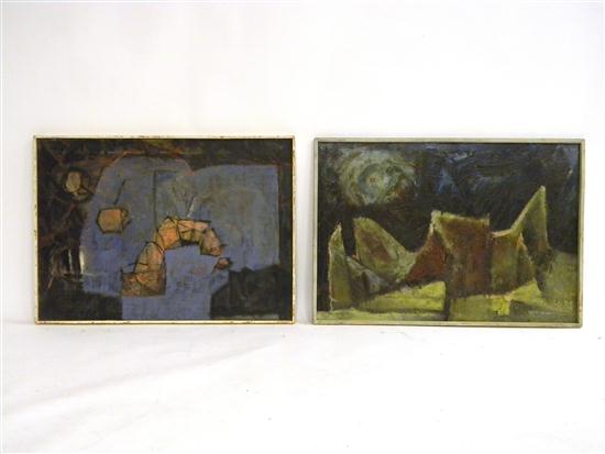 Appraisal: Roger Crossgrove oil on canvas abstract ''Night Play'' inscribed signed