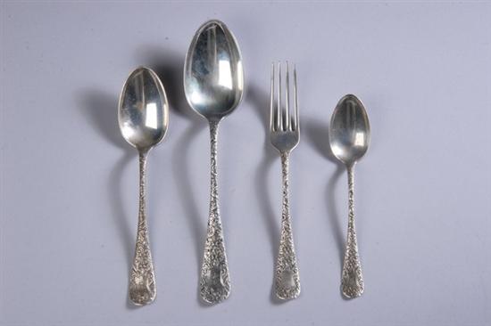 Appraisal: PIECES WHITING STERLING SILVER FLATWARE Antique Chased pattern Including Eleven