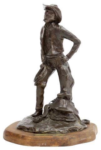 Appraisal: Western patinated bronze sculpture The Wrangler signed verso G Harvey