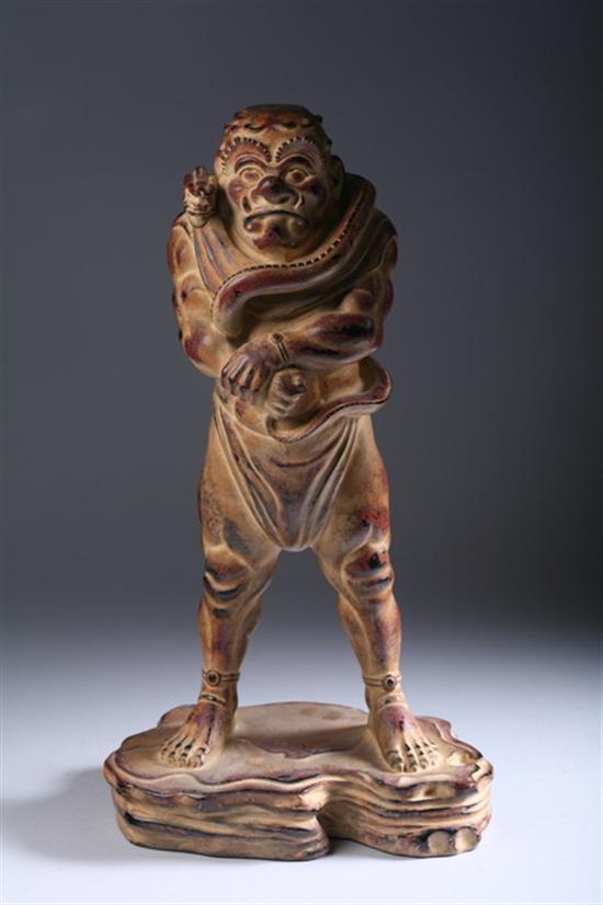 Appraisal: JAPANESE LACQUERED WOOD FIGURE OF MAN AND SERPENT - in