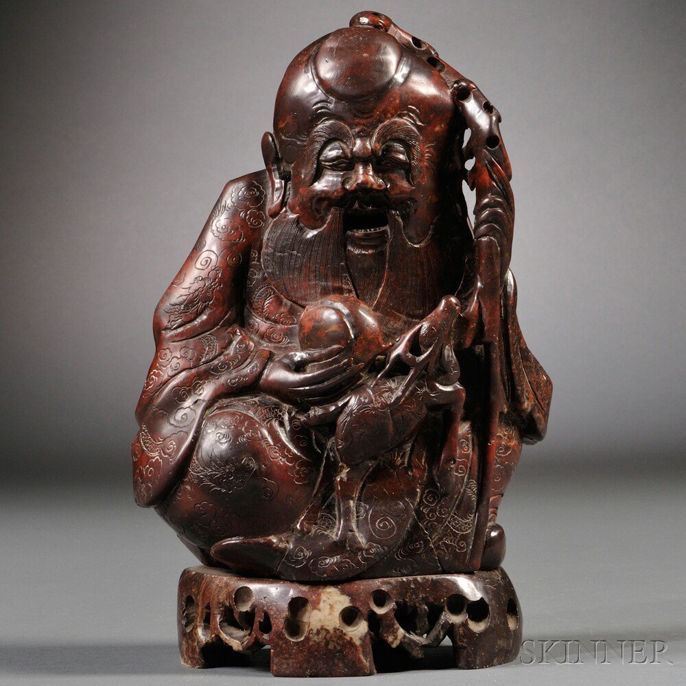 Appraisal: Stone Carving of Shoulao China the god of longevity depicted