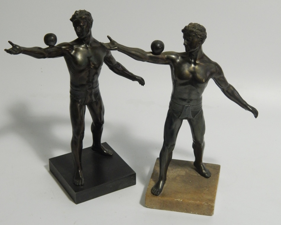 Appraisal: Two thC patinated spelter figure of a Greek athlete in