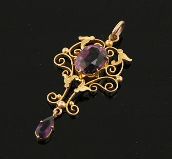 Appraisal: An Antique amethyst pendant Circa The ct gold pierced scrolled