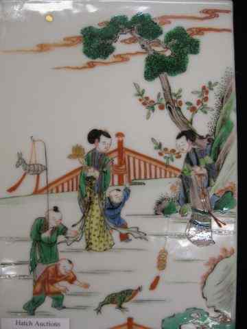 Appraisal: Chinese Porcelain Plaque woman with children at play '' x