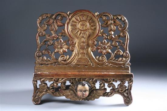 Appraisal: SPANISH COLONIAL GILT WOOD BIBLE STAND th century Of carved