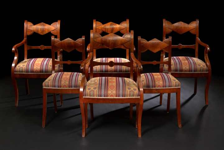 Appraisal: Suite of Six Continental Neoclassical Mahogany Armchairs mid- th century