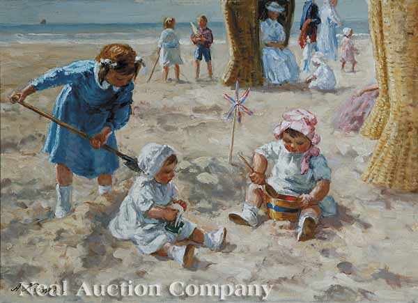 Appraisal: Anton Karssen Dutch b Building Sandcastles oil on canvas signed