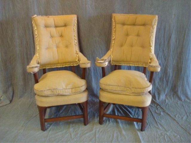 Appraisal: Pair beige upholstered arm chairs From Queens NY estate Estimate