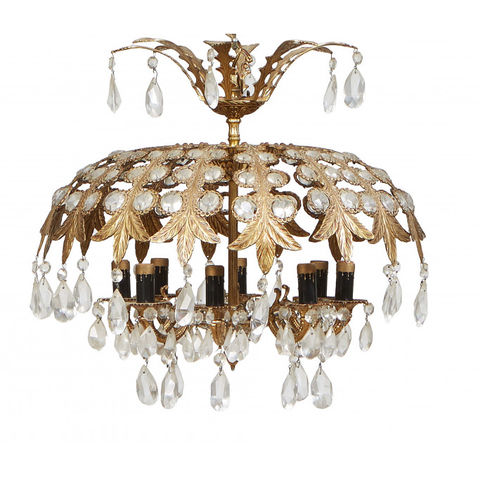 Appraisal: French Style Gilt Bronze and Crystal Eight Light Chandelier early