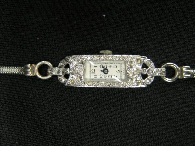 Appraisal: Diamond Platinum Ladies Wristwatch k white gold band not running