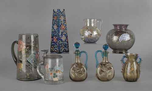 Appraisal: Collection of enameled decorated Bohemian glass eight pieces tallest -