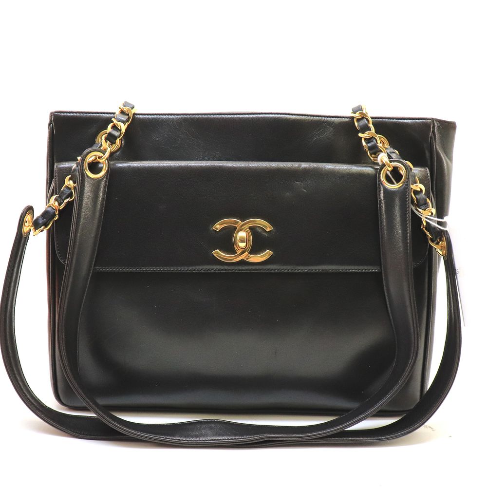 Appraisal: Chanel - Front Pocket Turnlock Logo Tote Chanel - Front