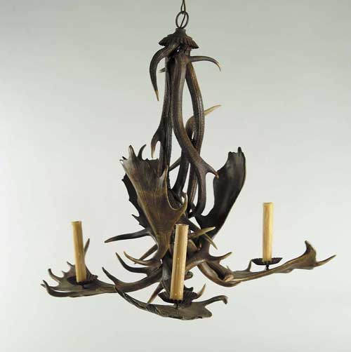 Appraisal: OUTSTANDING ANTLER FORM THREE-LIGHT CHANDELIER th th Century Intertwined large