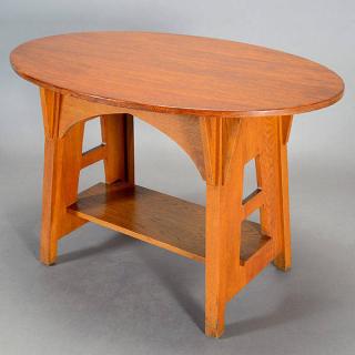 Appraisal: Limbert Single Oval Library Table Refinished Branded Mark Length inches