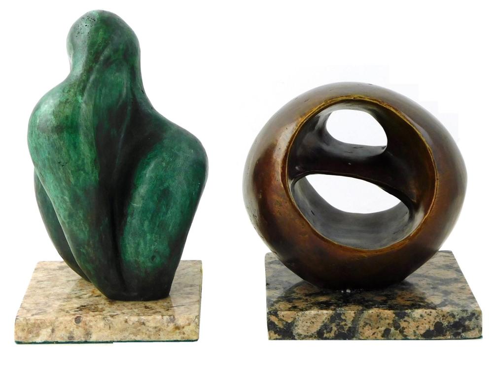 Appraisal: Two bronze sculptures biomorphic shaped bronze with green patina surface